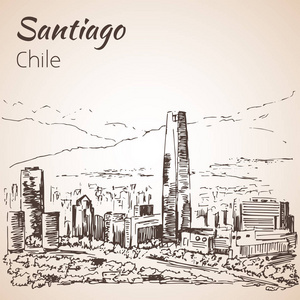 圣地亚哥的天际线，智利。素描