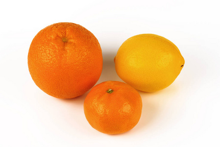 鲜橙色 柠檬 橘孤立在白色背景上