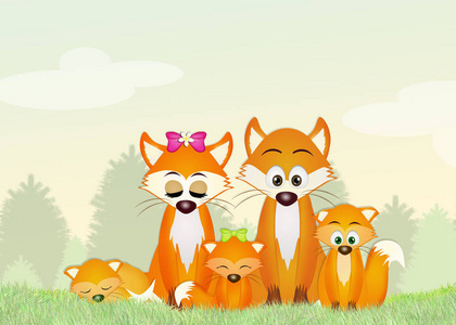 红狐狸在森林里的家庭