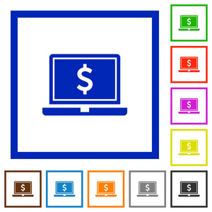 美元符号平面框架图标的笔记本电脑