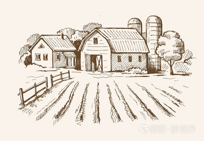 村庄和景观的农场插画-正版商用图片0tlm76-摄图新视界