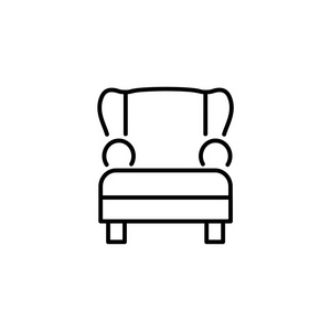 黑色和白色向量例证舒适的扶手椅与高背部。扶手椅座椅的线条图标。客厅和卧室的室内装饰家具。白色背景上的独立对象