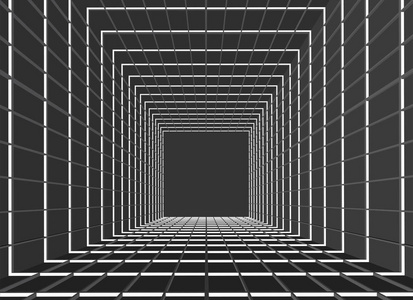 抽象矢量隧道透视网格. 现代拱形杆照片