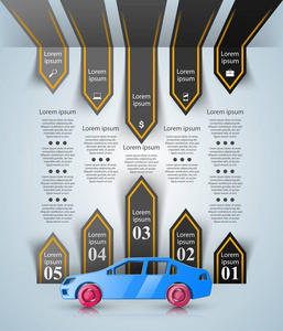道路信息图表设计模板和营销图标。汽车图标