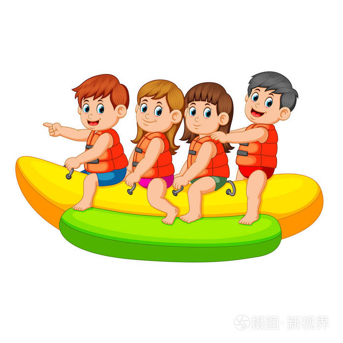 愉快的孩子们乘坐香蕉船插画-正版商用图片0tlvn7-摄图新视界