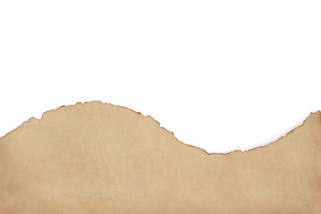 旧复古老化的纸羊皮纸在白色背景隔离, 顶视图