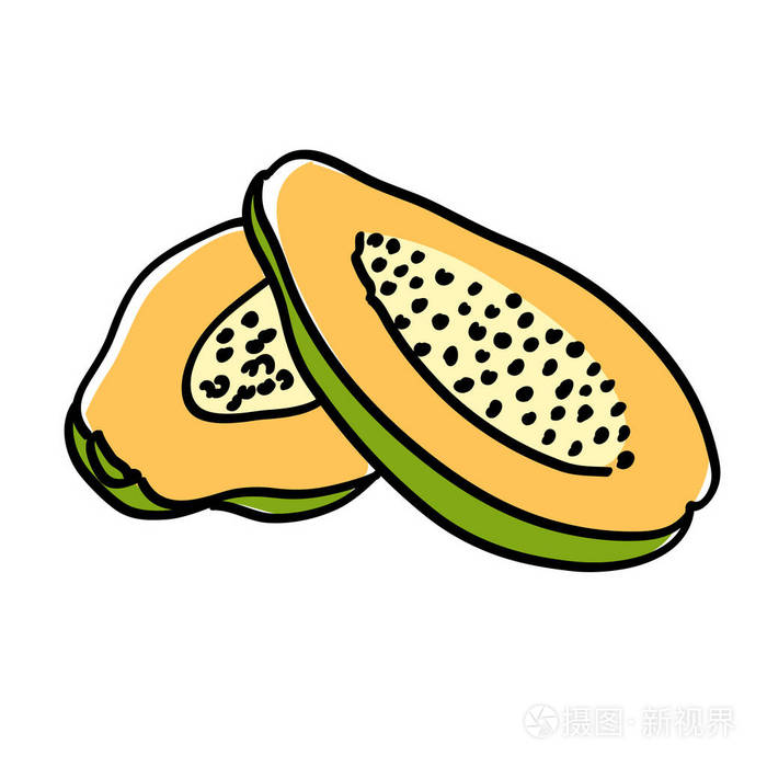 手绘半片的木瓜插画-正版商用图片0tlzka-摄图新视界