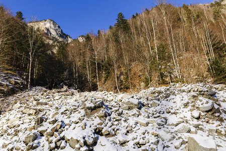 岩石山风景与雪