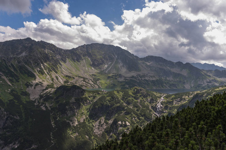 夏日的山脉，白云下的全景。高塔特拉山区