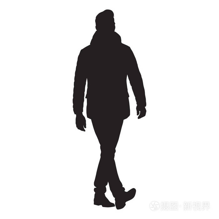 商人走在冬天服装, 孤立的向量剪影向前走