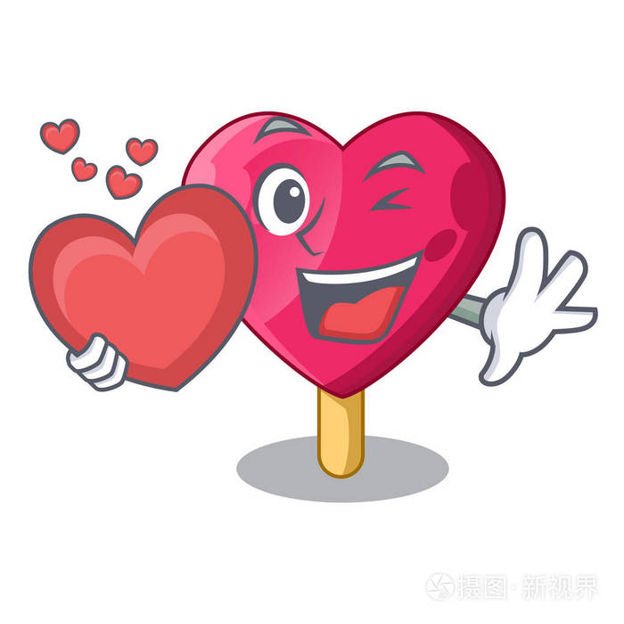 与心脏形状的冰淇淋动画片向量例证