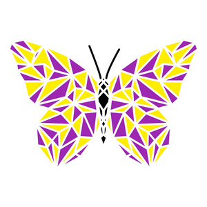 在白色查出的多边形蝴蝶。低多聚昆虫例证。三角形彩色动物图像。多边形昆虫。图形五颜六色的翅膀