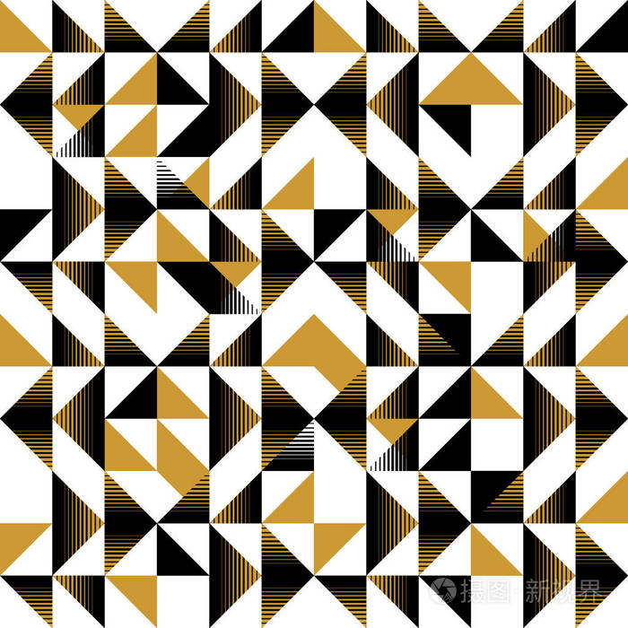 三角形抽象无缝图案与孟菲斯几何背景.