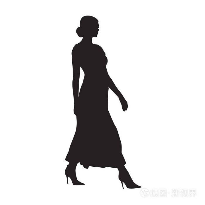 女商人走, 侧视图, 孤立的向量剪影.商人, 模特.有吸引力的人