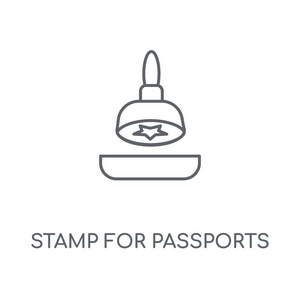 护照 线性图标的戳。护照概念笔画符号设计的图章。薄的图形元素向量例证, 在白色背景上的轮廓样式, eps 10