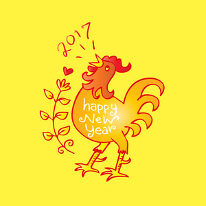 新的一年的中国符号。2017 年的红公鸡的形象