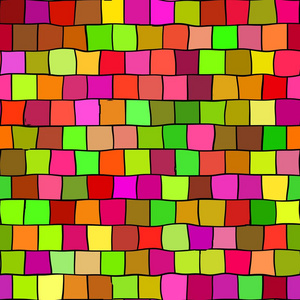 无缝不规则突出显示彩色马赛克纹理图案背景在绿色 橙色 长大 红色 粉红色 洋红色和黄色正方形块