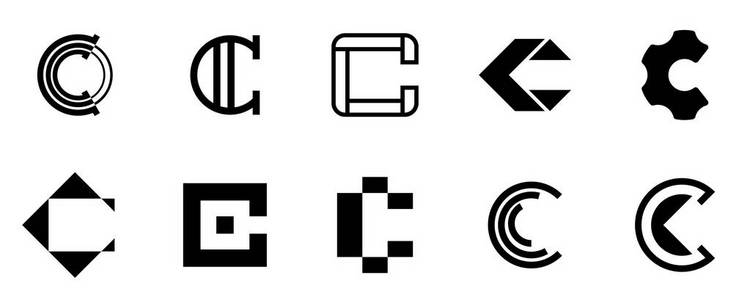 字母 c 标志集。图标设计。模板元素. 矢量符号的集合