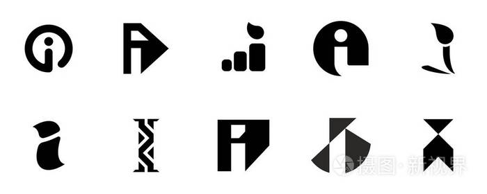 一组字母i徽标图标设计模板元素矢量符号的集合