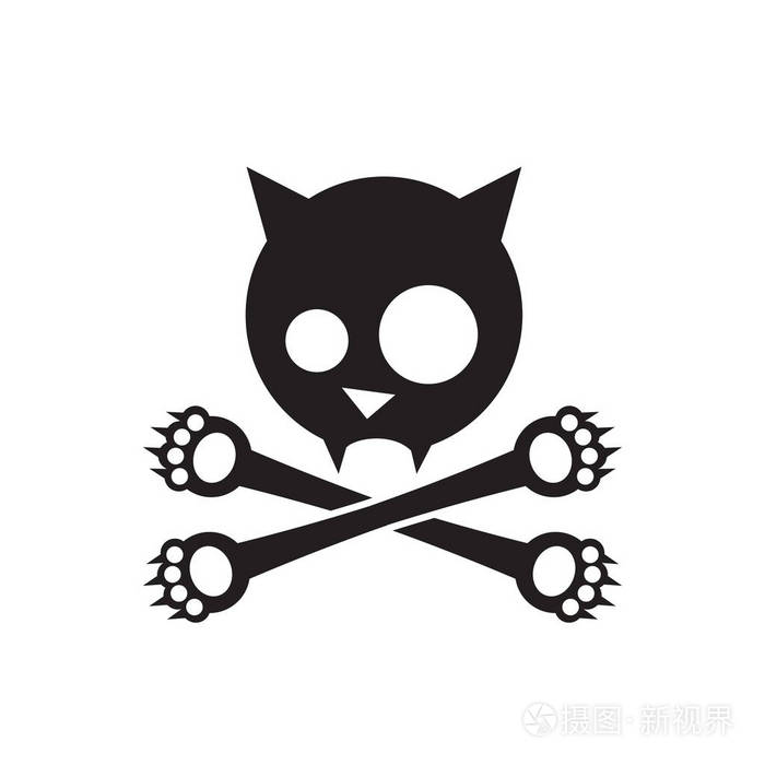 猫咪骷髅和交叉骨交叉的爪子