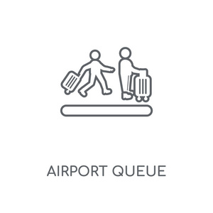 机场队列线性图标。机场队列概念笔画符号设计。薄的图形元素向量例证, 在白色背景上的轮廓样式, eps 10