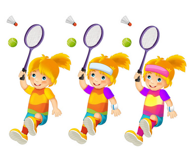 卡通女孩训练网球