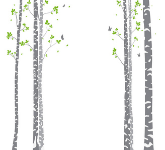 传染媒介例证美丽的树分支与鸟剪影背景为壁纸贴纸