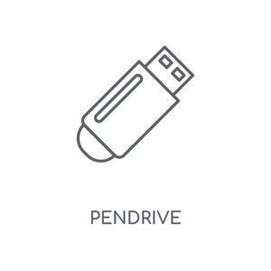 pendrive 线性图标。彭德里夫概念笔画符号设计。薄的图形元素向量例证, 在白色背景上的轮廓样式, eps 10