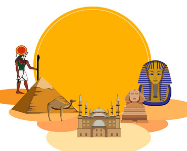 埃及背景与大狮身人面像和金字塔