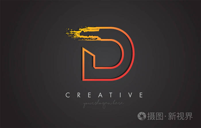 d 字母设计与黄金轮廓和垃圾刷纹理.向量例证
