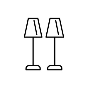 一对自助餐台灯的黑白矢量图。传统台式机灯具的线条图标。家庭和办公室照明。白色背景上的独立对象