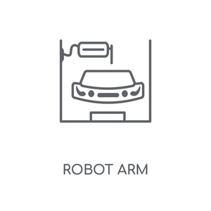 机器人臂线性图标。机器人臂概念笔画符号设计。薄的图形元素向量例证, 在白色背景上的轮廓样式, eps 10