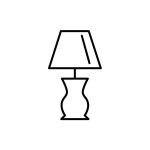 山寨台灯的黑白向量例证。复古桌面灯具的线条图标。家庭和办公室照明。白色背景上的独立对象