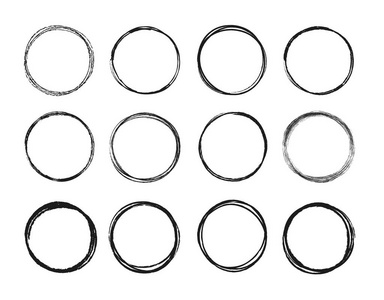 设置手绘圆线草图集。循环涂鸦涂鸦圆圆圈为消息注释标记设计元素。背景向量例证