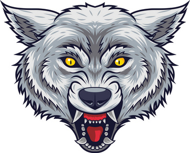 可爱小狼崽与坐在他的头上的一只蝴蝶的画像狼头标识.