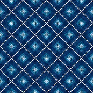 亚皆格花纹针织毛衣图案设计.矢量无缝背景的蓝色色调.