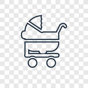 时尚设计风格的婴儿车图标。在透明背景上隔离的婴儿车图标。婴儿车矢量图标简单和现代平面符号为网站, 移动, 标志, 应用程序, u