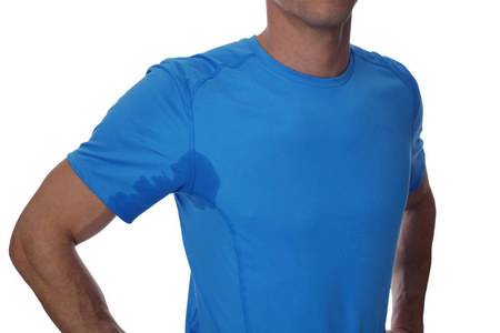 功能点体育人腋下出汗孤立在白色背景上.蒸腾的污点.