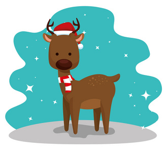 鹿与帽子和围巾到快乐的圣诞节图片