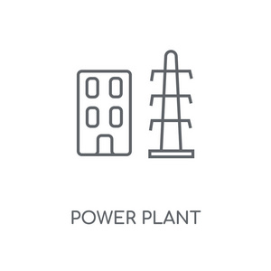 电厂线性图标。电厂概念笔画符号设计。薄的图形元素向量例证, 在白色背景上的轮廓样式, eps 10