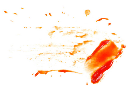 红色的番茄酱溅上白色背景，番茄浓汤纹理孤立