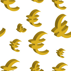 黄金欧元钱大小不同。无缝模式。矢量图