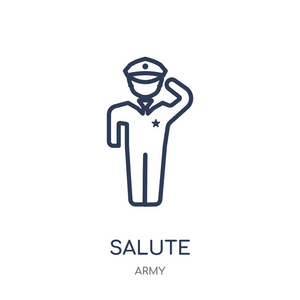 敬礼图标。来自陆军收藏的敬礼线性符号设计