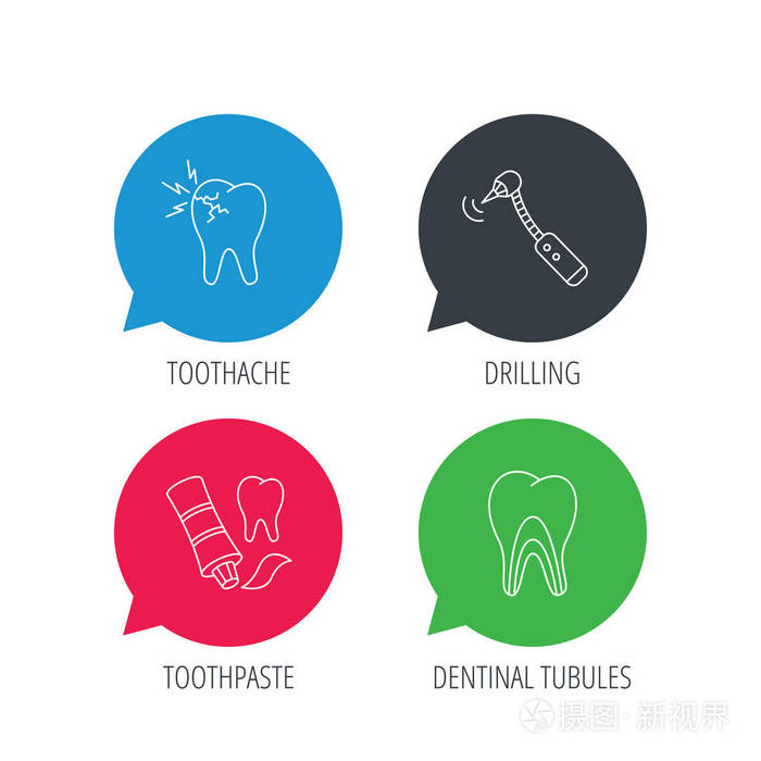 牙膏 牙小管和牙痛图标