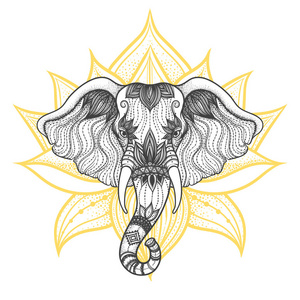 头大象波西米亚风格设计矢量。印度神甘尼萨