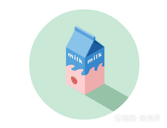 矢量等距插画的草莓牛奶盒