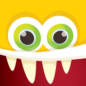 矢量橙色滑稽怪物脸可爱的怪物,设置的矢量插图卡通蓝色厚怪物一只