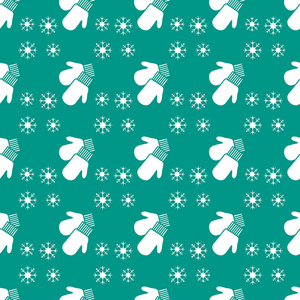 矢量冬季无缝图案与雪花, 手套。圣诞节和新年2019背景。包装, 织物, 印刷设计