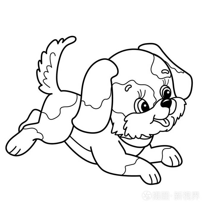 着色页大纲的可爱的小狗.卡通快乐狗跳.宠物.孩子们的图画书
