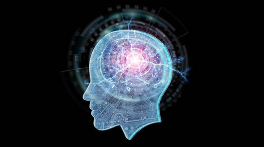 人工智能数字大脑黑色背景3d 渲染照片